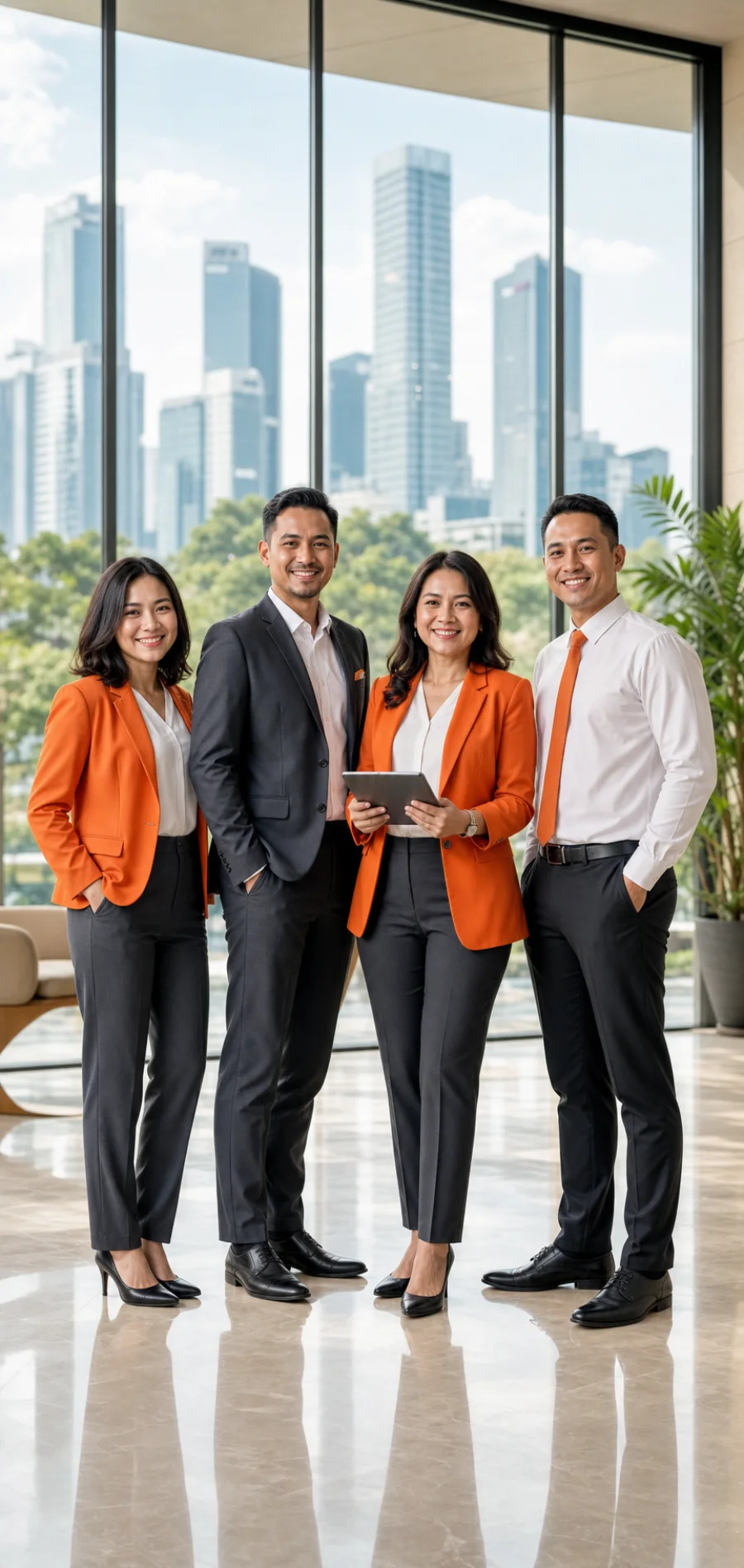 Empat profesional Manna Kampus berdiri bersama di kantor modern